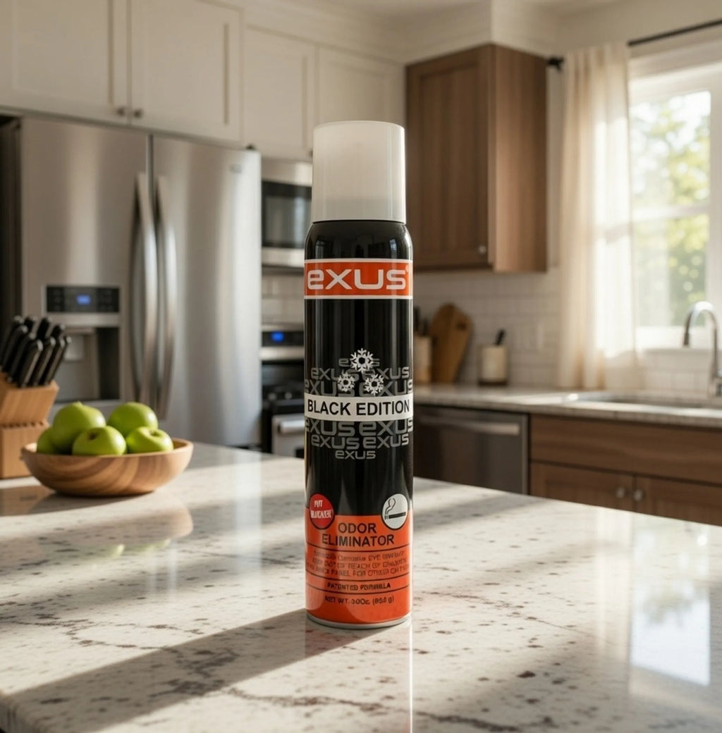 Exus Odor Eliminator spray in use