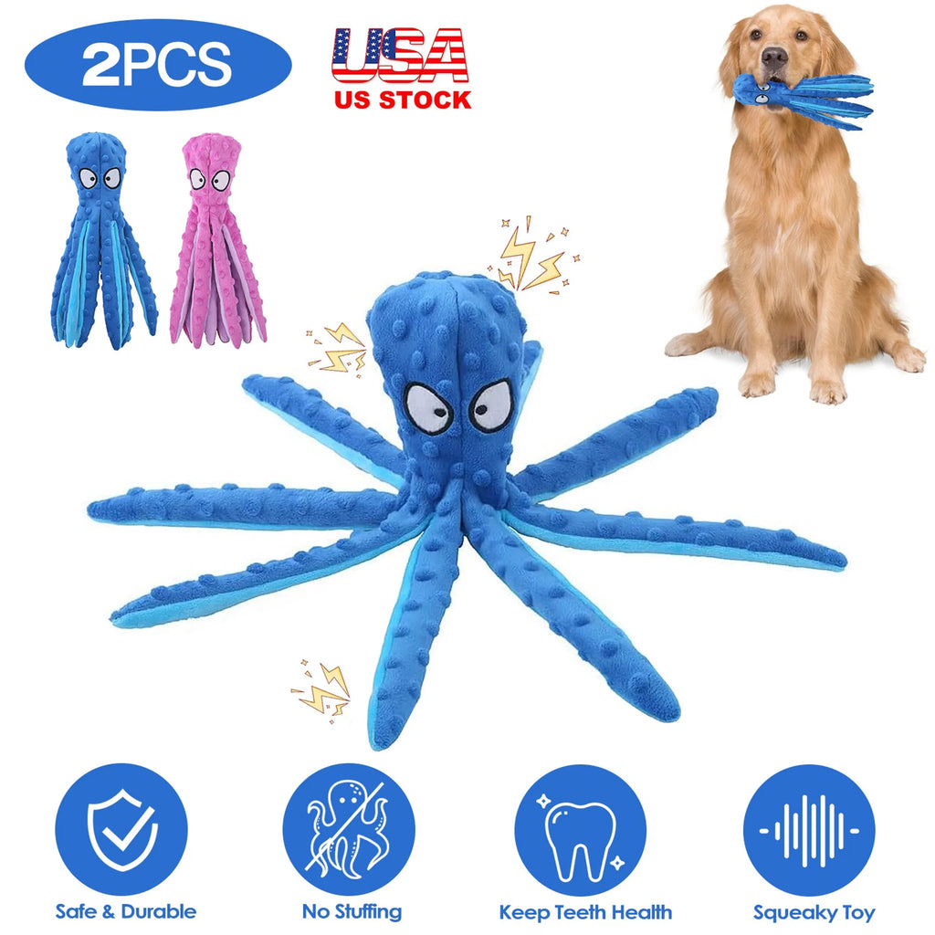 Octopus No-Stuffing Crinkle Squeaky Dog Toy (2-Pack) - view 5