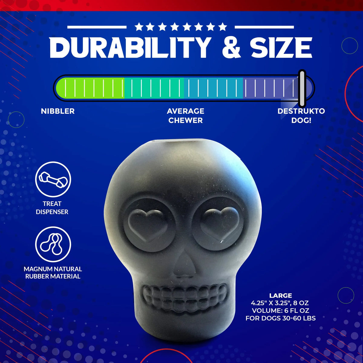 Magnum Sugar Skull Dog Chew Toy & Treat Dispenser