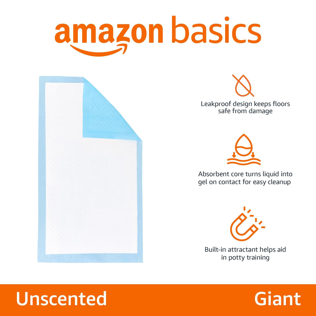 Amazon Basics Leak-Proof Puppy Training Pee Pads, 5-Layer Quick-Dry