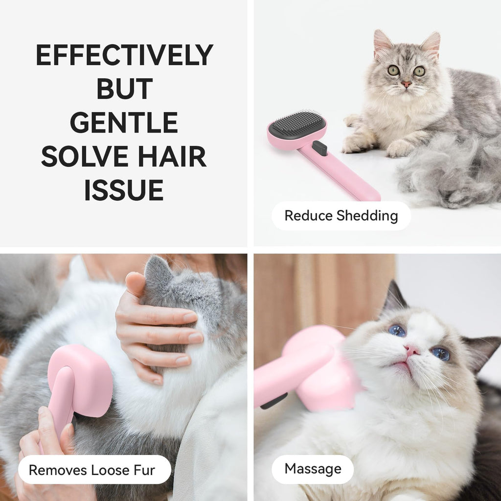aumuca Cat and Dog Grooming Brush for Shedding, Removes Loose Fur from Long or Short Haired Pets - Ideal for Cats, Kittens, Rabbits, and More - Purple