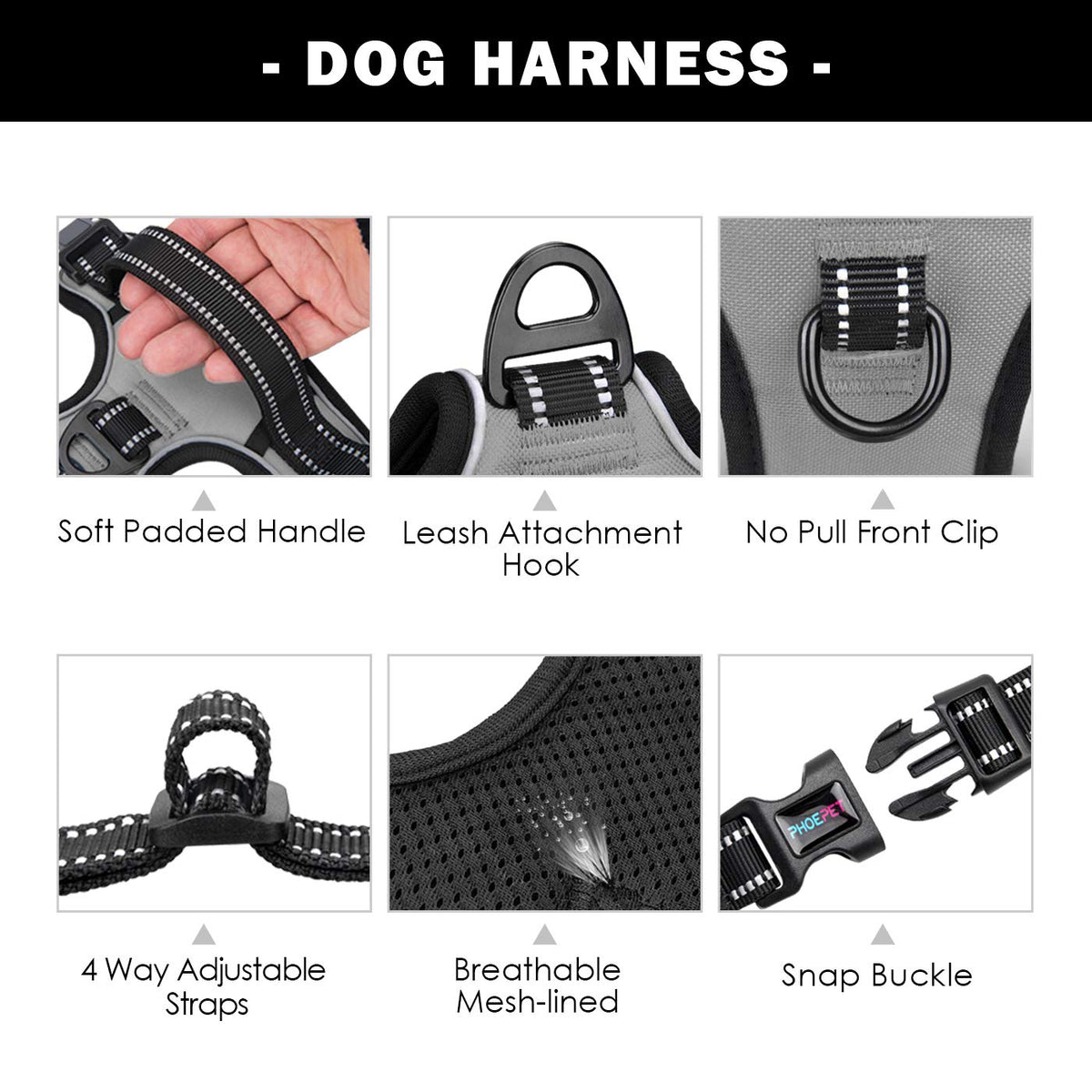 PHOEPET No-Pull Dog Harness – Reflective Front-Clip Vest with Handle