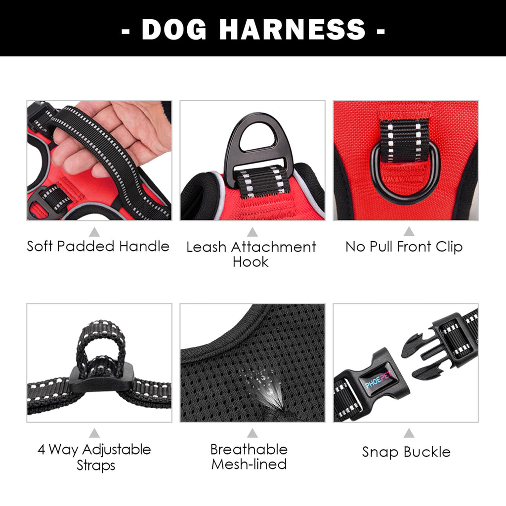 PHOEPET No-Pull Dog Harness – Reflective Front-Clip Vest with Handle