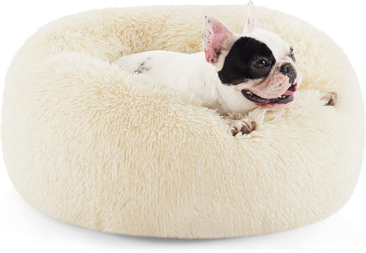 Bedsure Calming Donut Dog Bed, Faux Fur