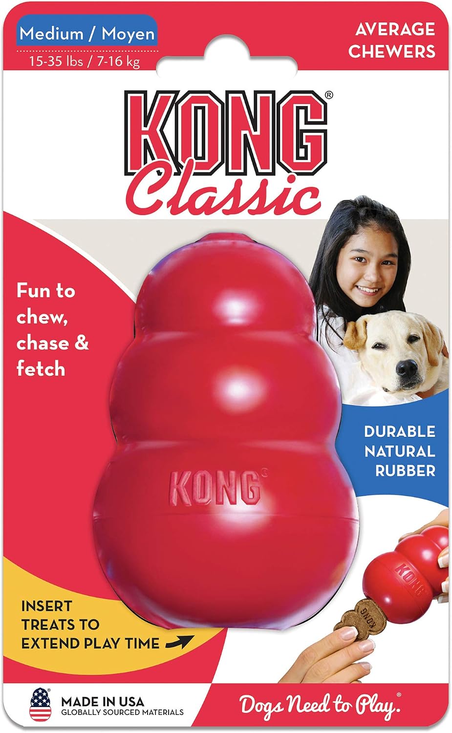 KONG Classic Stuffable Dog Toy, Natural Rubber