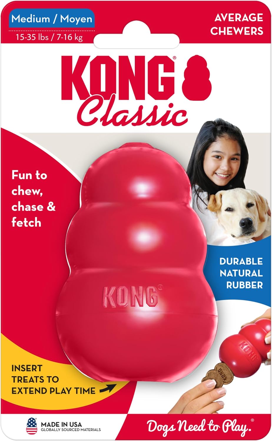 KONG Classic Stuffable Dog Toy, Natural Rubber