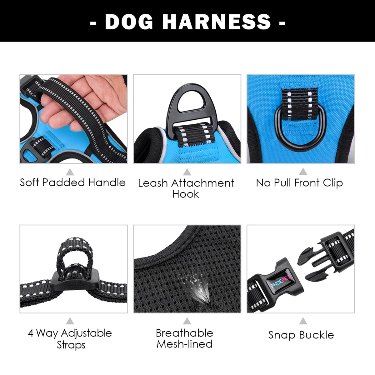 PHOEPET No-Pull Dog Harness – Reflective Front-Clip Vest with Handle