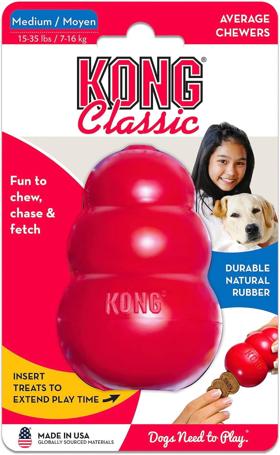 KONG Classic Stuffable Dog Toy, Natural Rubber