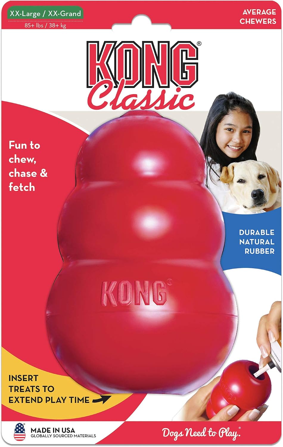KONG Classic Stuffable Dog Toy, Natural Rubber