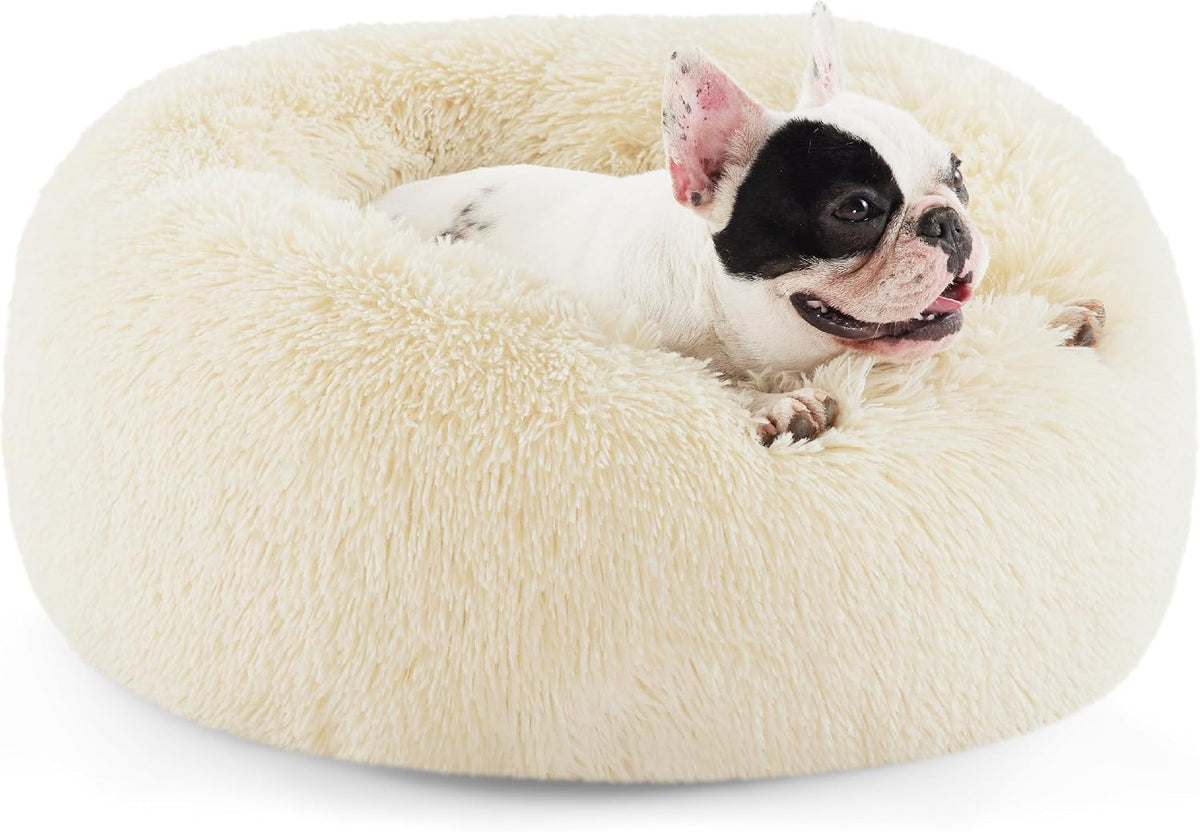 Bedsure Calming Donut Dog Bed, Faux Fur