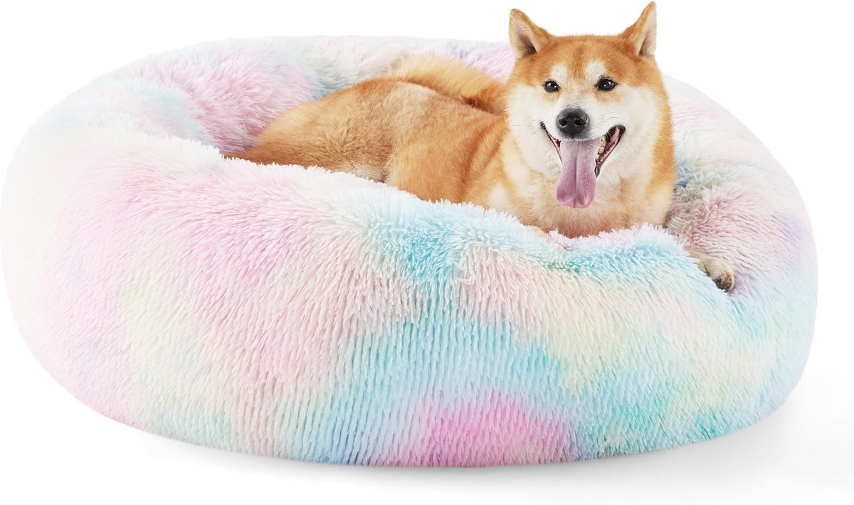 Bedsure Calming Donut Dog Bed, Faux Fur