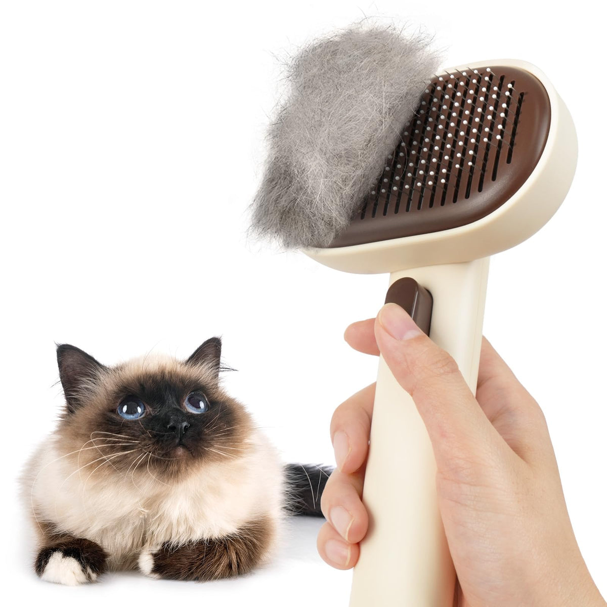 aumuca Cat and Dog Grooming Brush for Shedding, Removes Loose Fur from Long or Short Haired Pets - Ideal for Cats, Kittens, Rabbits, and More - Purple