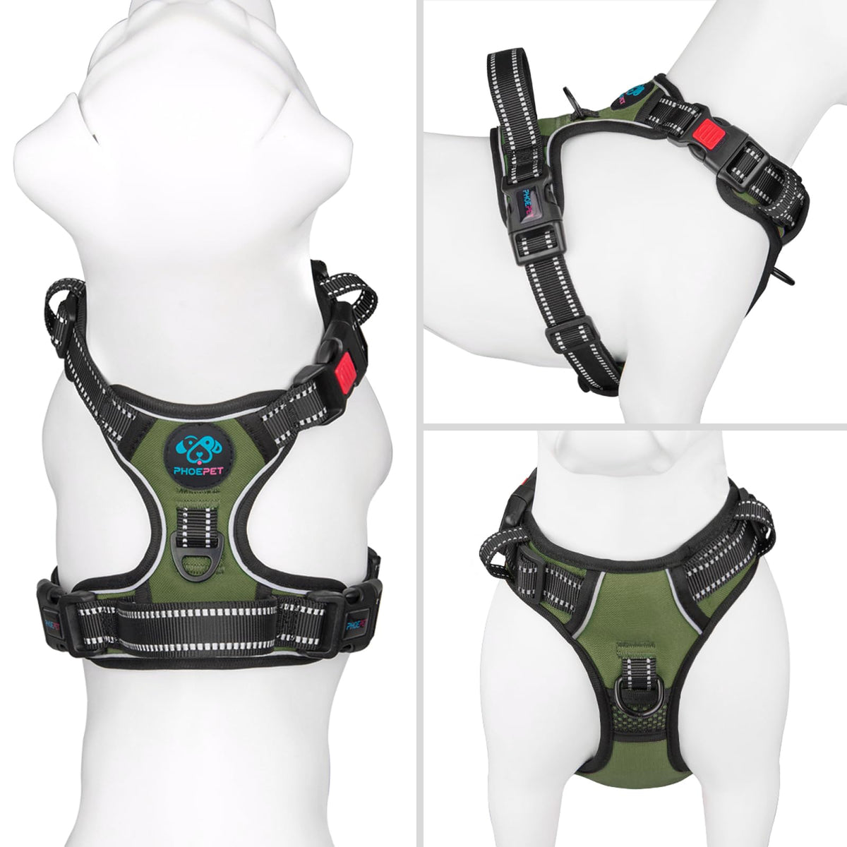 PHOEPET No-Pull Dog Harness – Reflective Front-Clip Vest with Handle