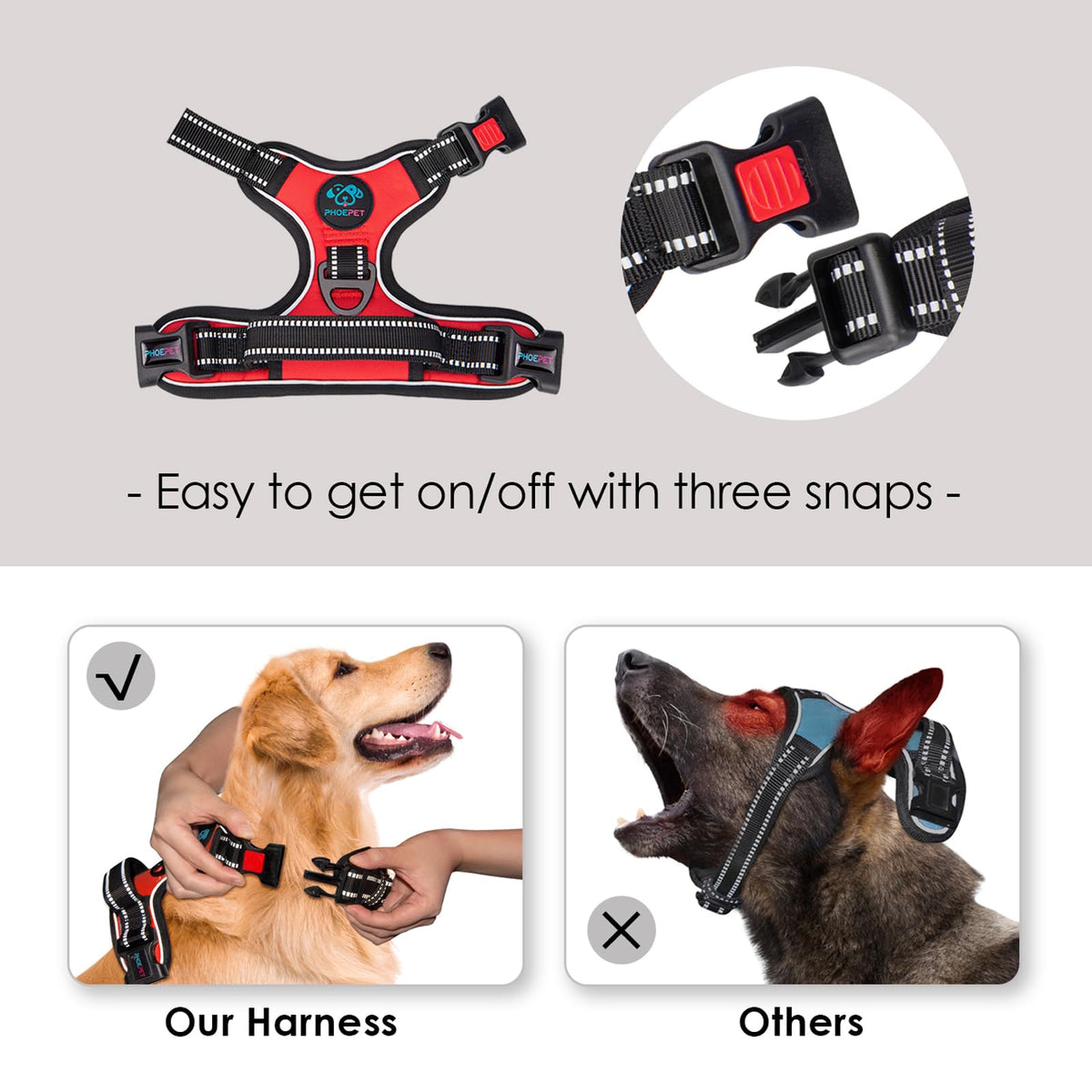 PHOEPET No-Pull Dog Harness – Reflective Front-Clip Vest with Handle