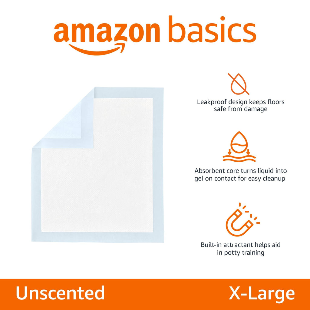 Amazon Basics Leak-Proof Puppy Training Pee Pads, 5-Layer Quick-Dry