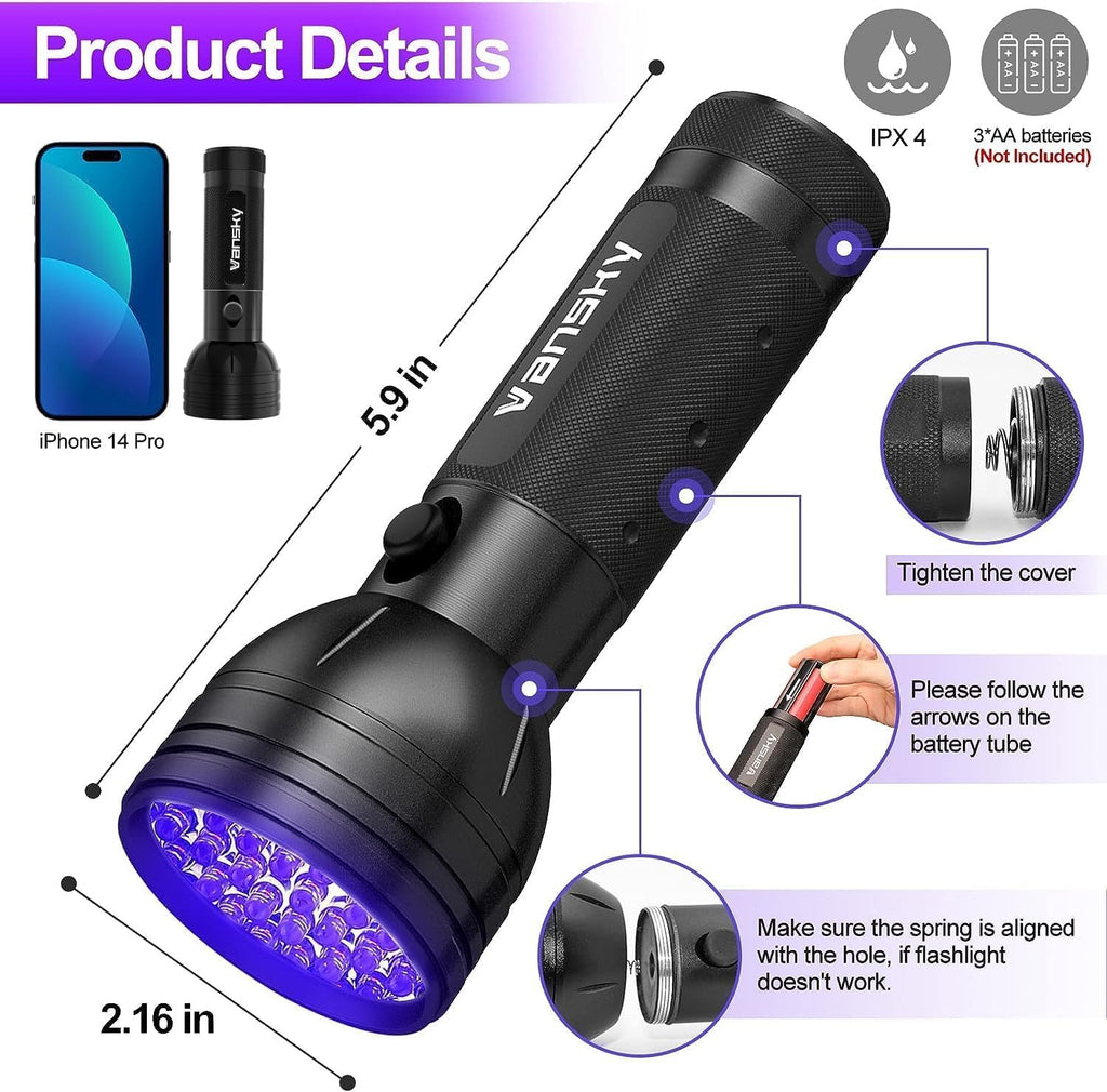Vansky UV Blacklight Flashlight for Pet Stains