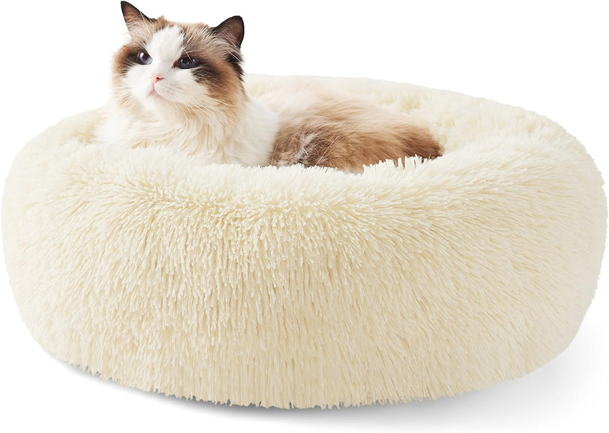 Bedsure Calming Donut Dog Bed, Faux Fur