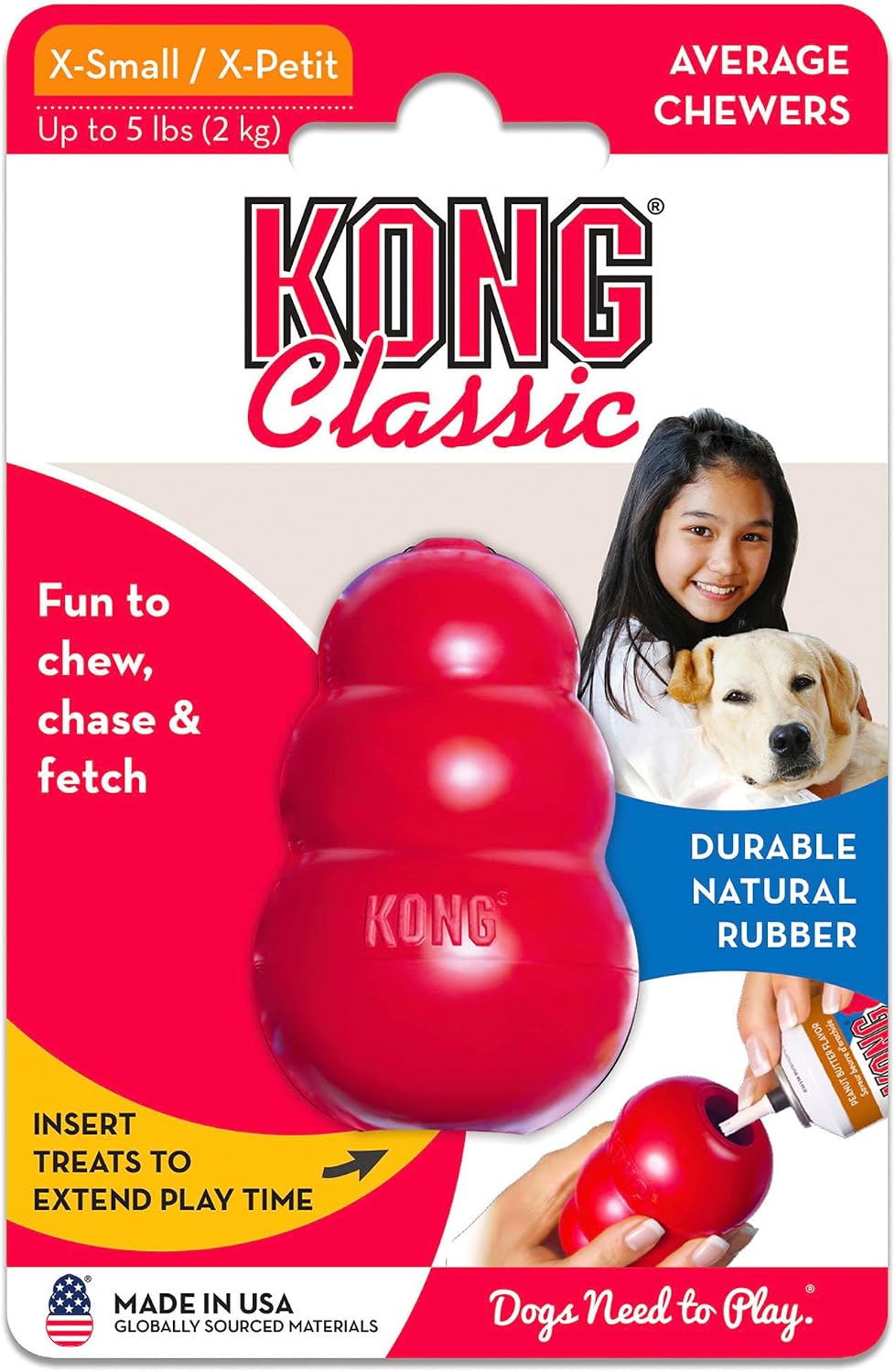 KONG Classic Stuffable Dog Toy, Natural Rubber