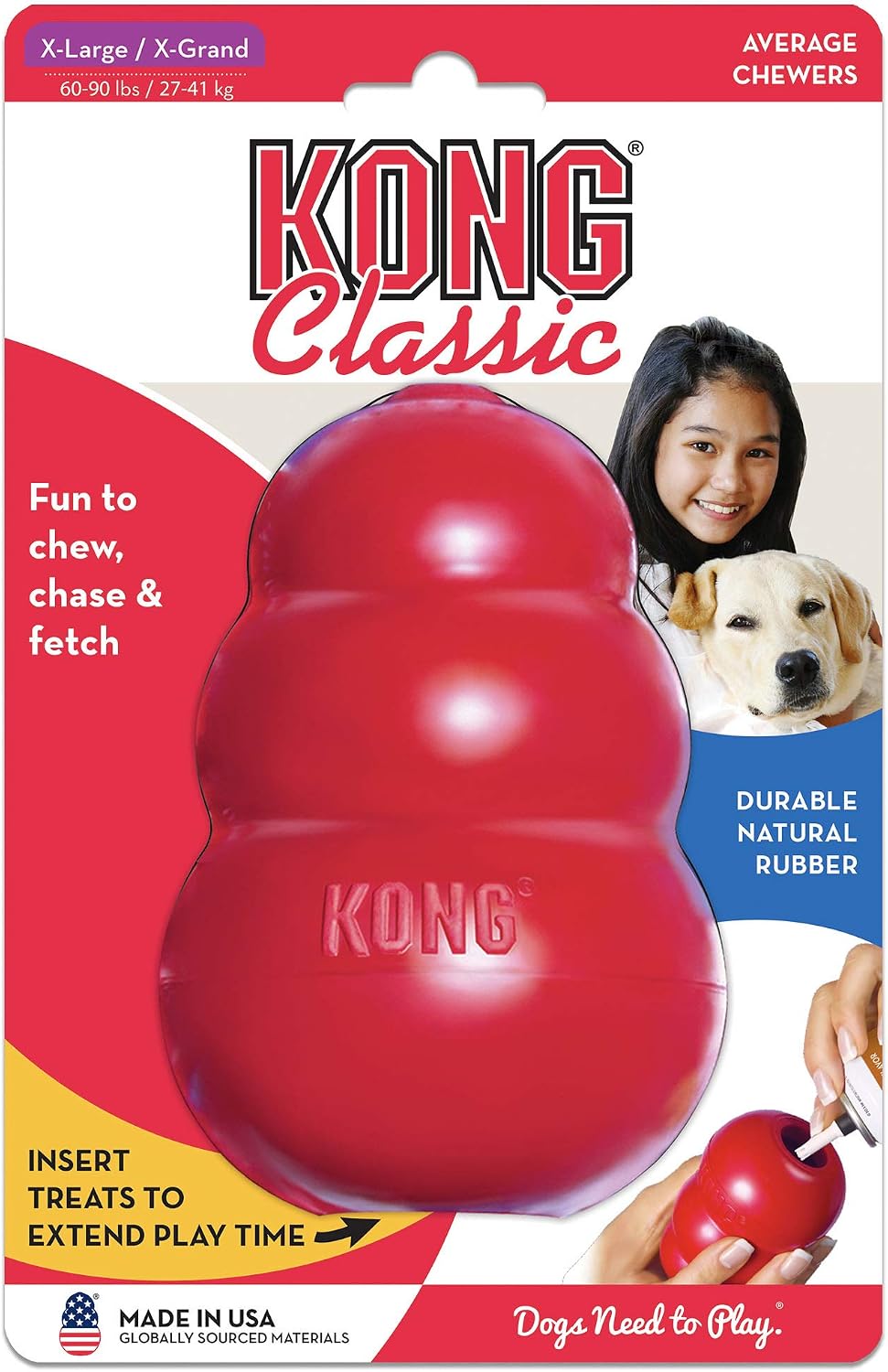 KONG Classic Stuffable Dog Toy, Natural Rubber