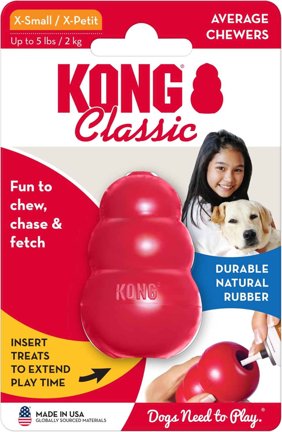 KONG Classic Stuffable Dog Toy, Natural Rubber