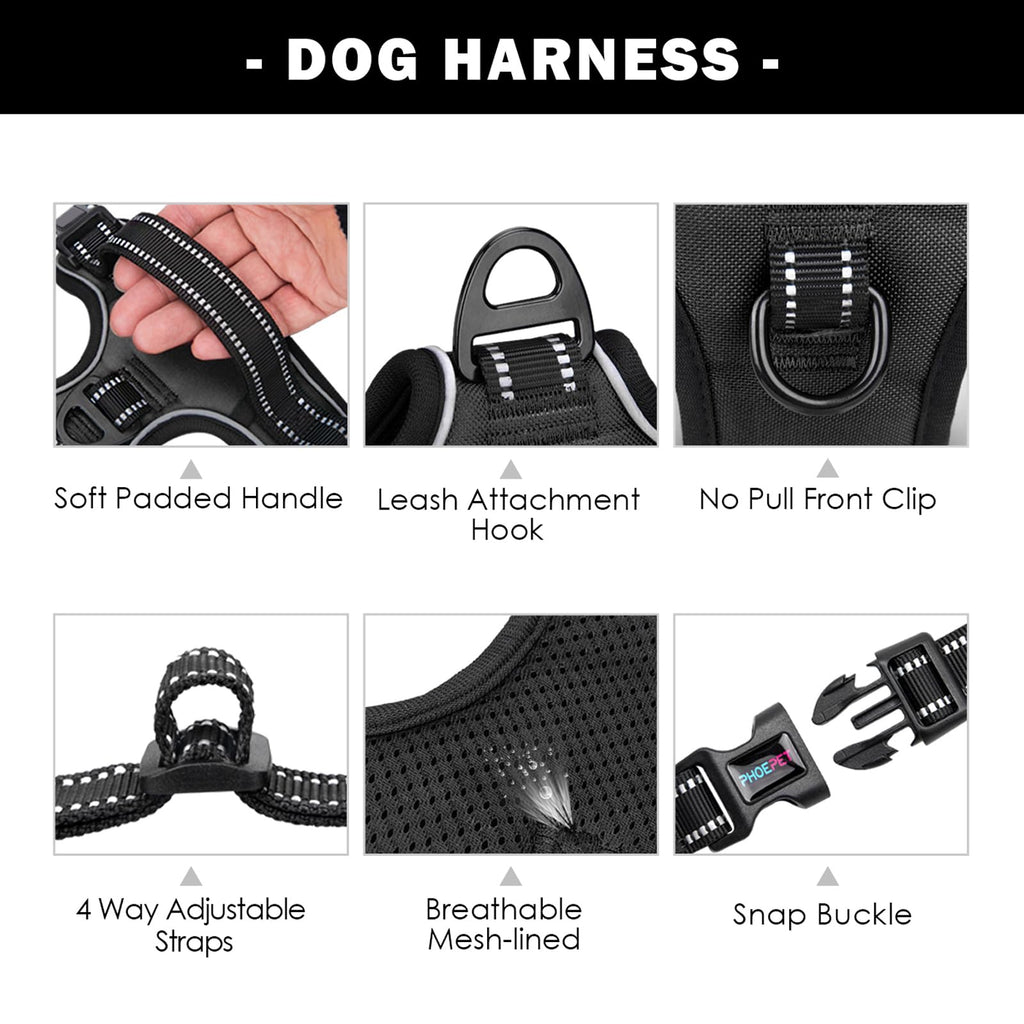 PHOEPET No-Pull Dog Harness – Reflective Front-Clip Vest with Handle