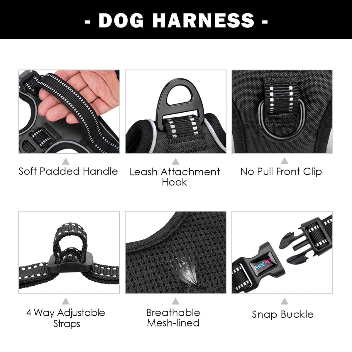PHOEPET No-Pull Dog Harness – Reflective Front-Clip Vest with Handle