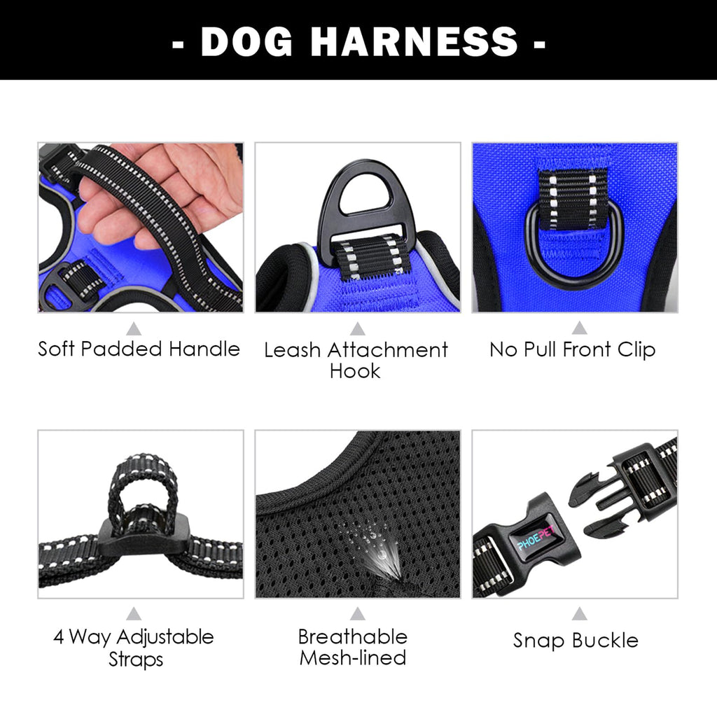 PHOEPET No-Pull Dog Harness – Reflective Front-Clip Vest with Handle