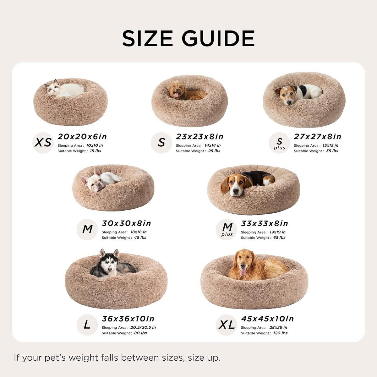 Bedsure Calming Donut Dog Bed, Faux Fur