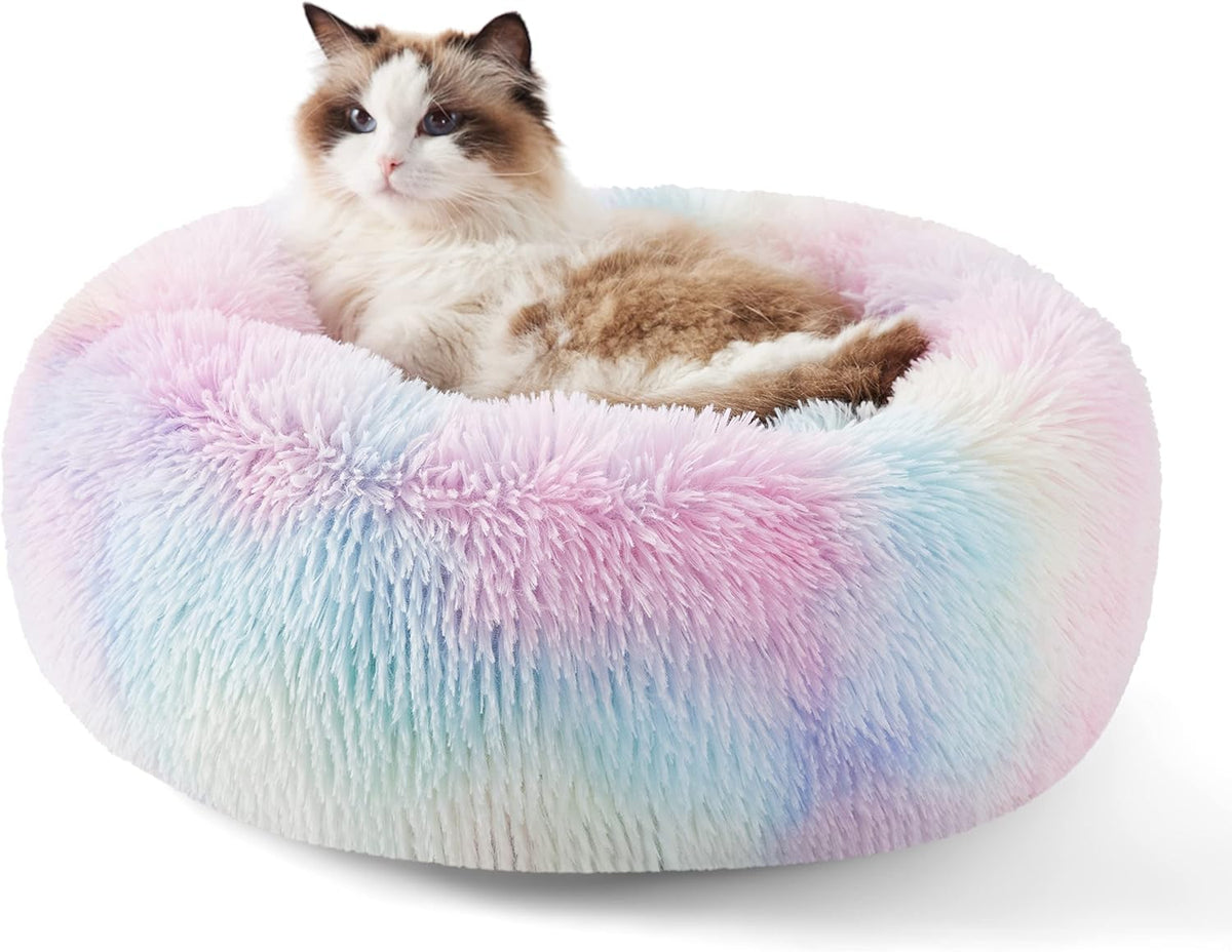 Bedsure Calming Donut Dog Bed, Faux Fur
