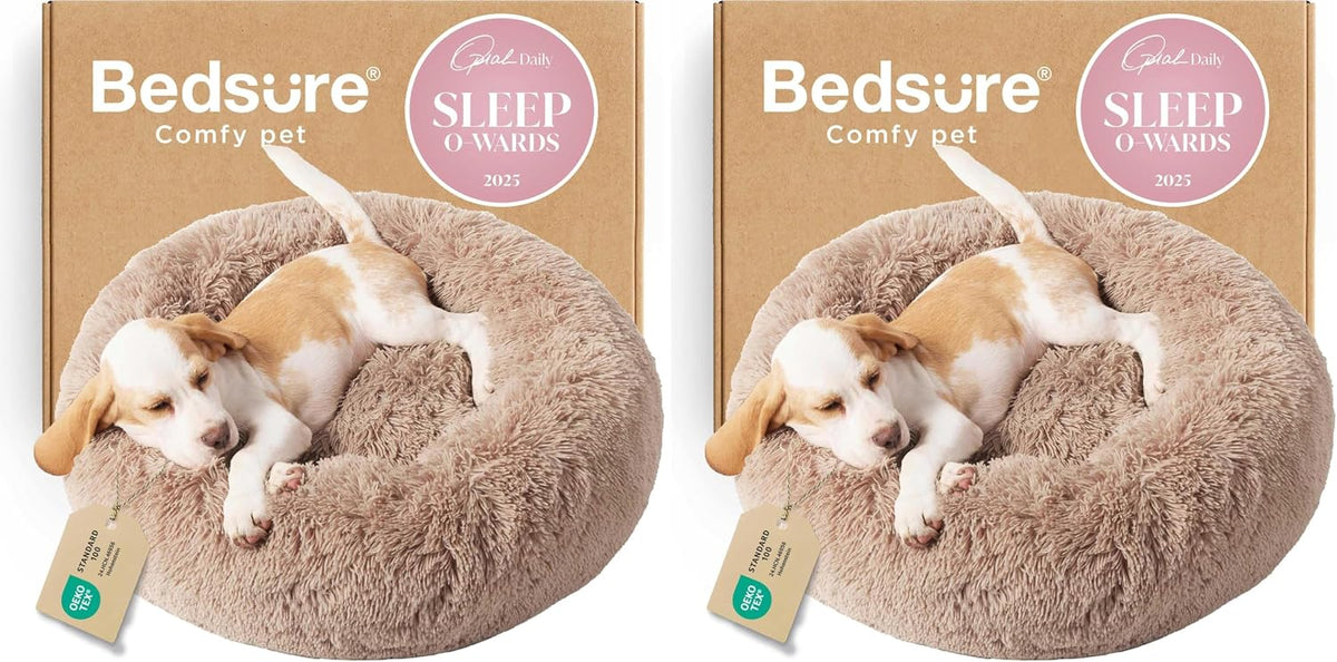 Bedsure Calming Donut Dog Bed, Faux Fur