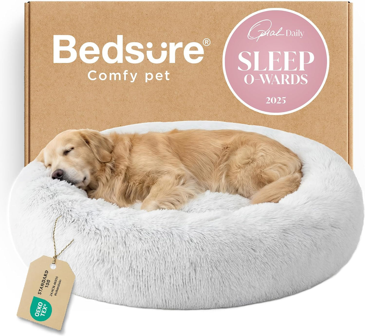 Bedsure Calming Donut Dog Bed, Faux Fur