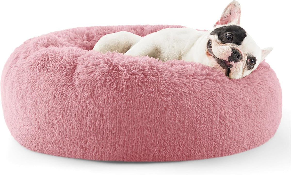 Bedsure Calming Donut Dog Bed, Faux Fur