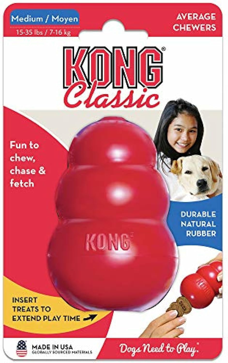 KONG Classic Stuffable Dog Toy, Natural Rubber