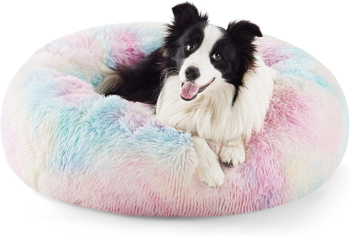 Bedsure Calming Donut Dog Bed, Faux Fur