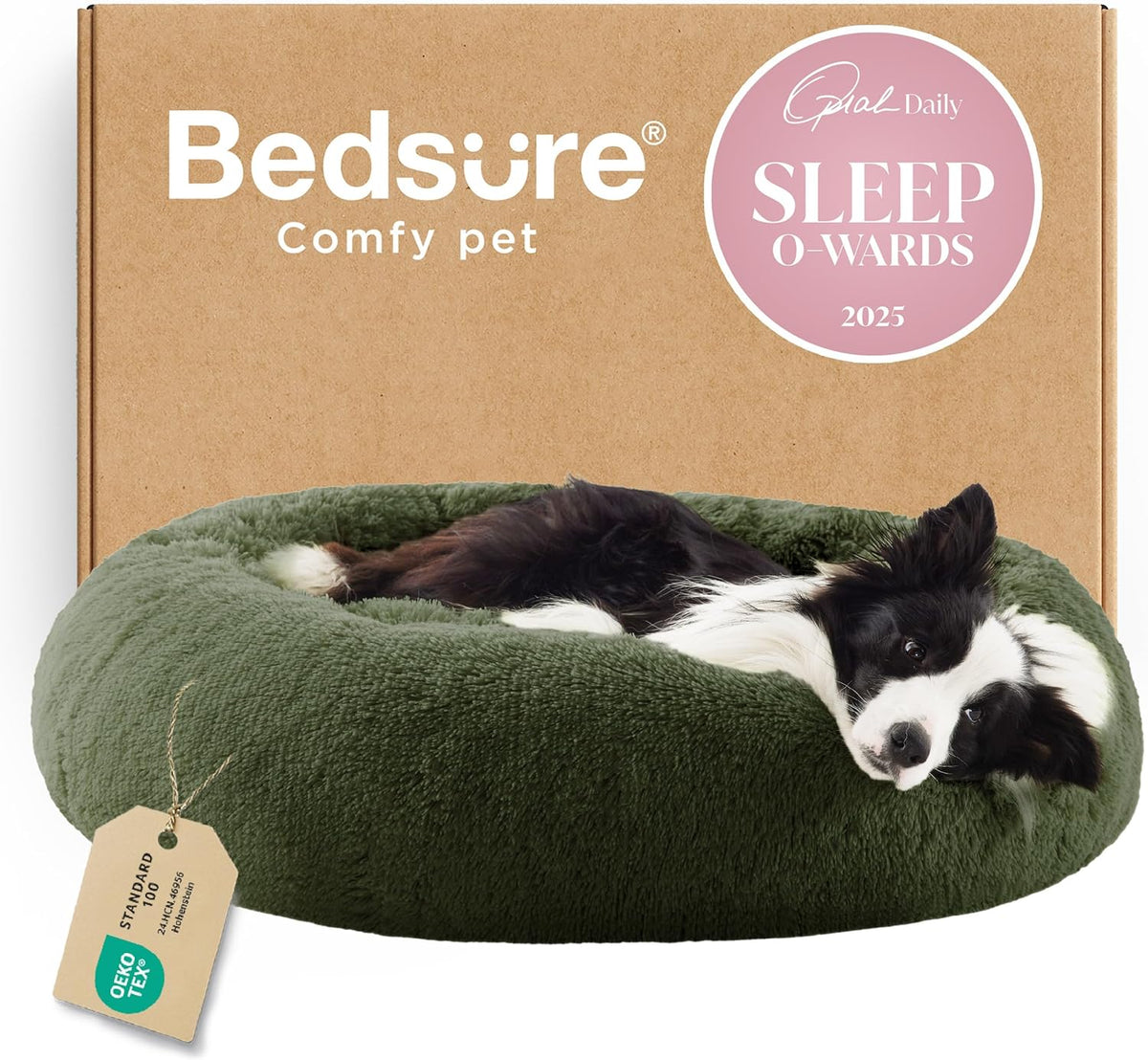 Bedsure Calming Donut Dog Bed, Faux Fur
