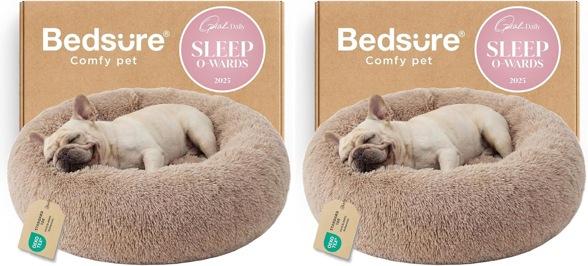 Bedsure Calming Donut Dog Bed, Faux Fur
