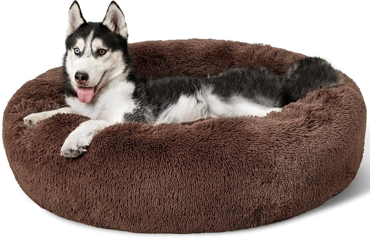Bedsure Calming Donut Dog Bed, Faux Fur