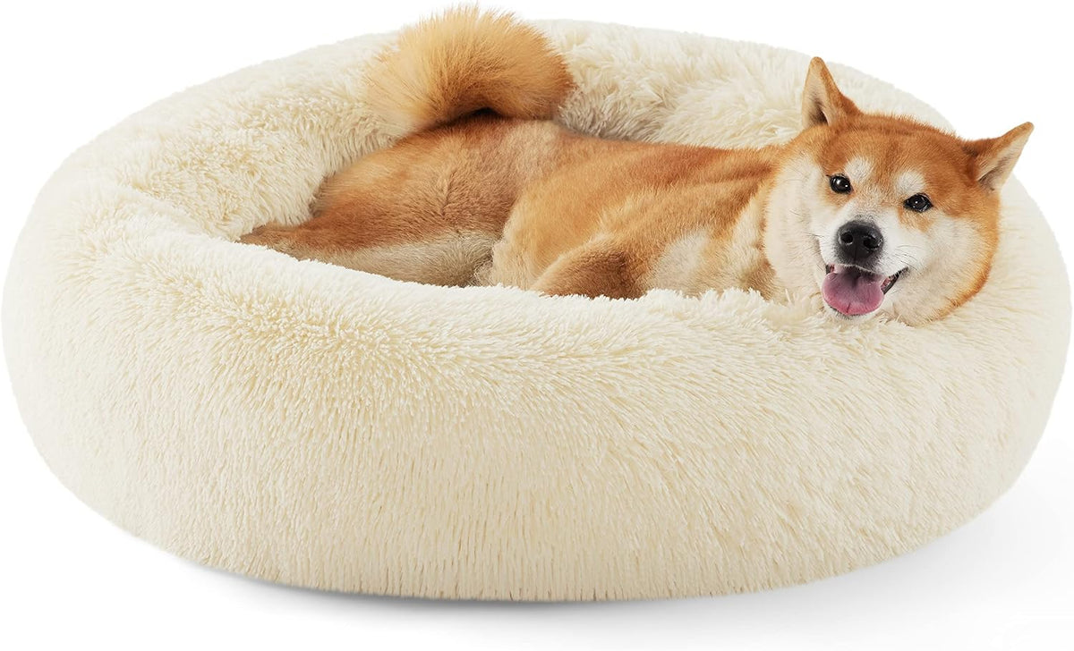 Bedsure Calming Donut Dog Bed, Faux Fur