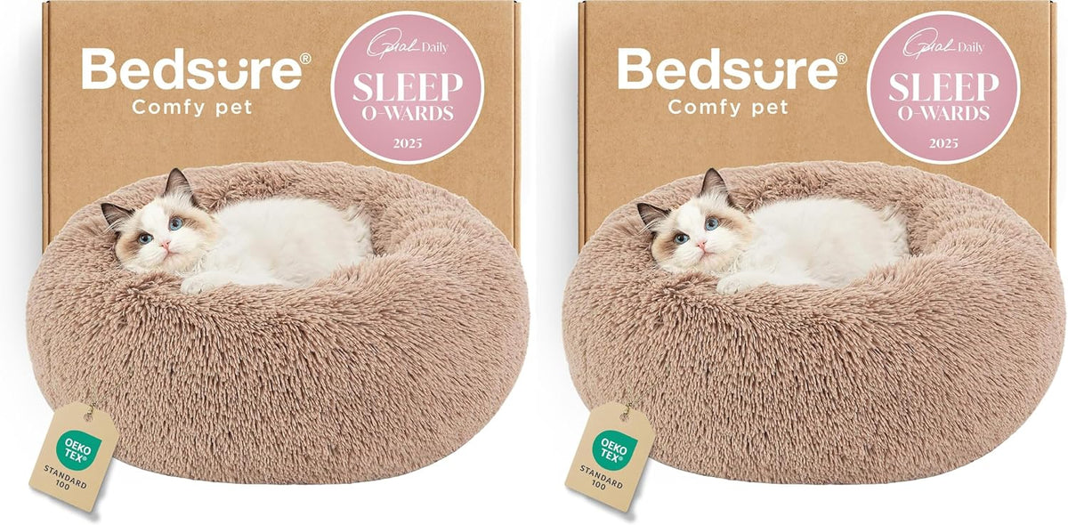 Bedsure Calming Donut Dog Bed, Faux Fur