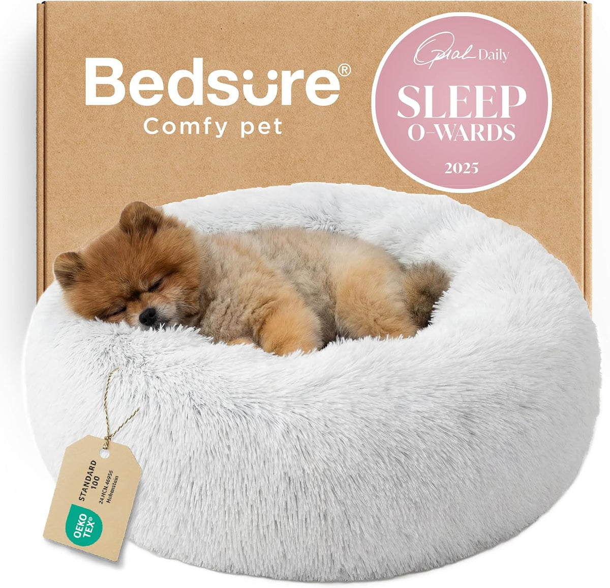 Bedsure Calming Donut Dog Bed, Faux Fur
