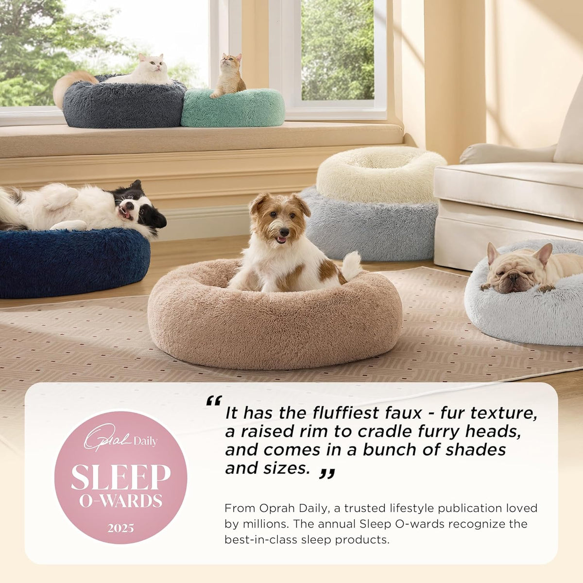 Bedsure Calming Donut Dog Bed, Faux Fur