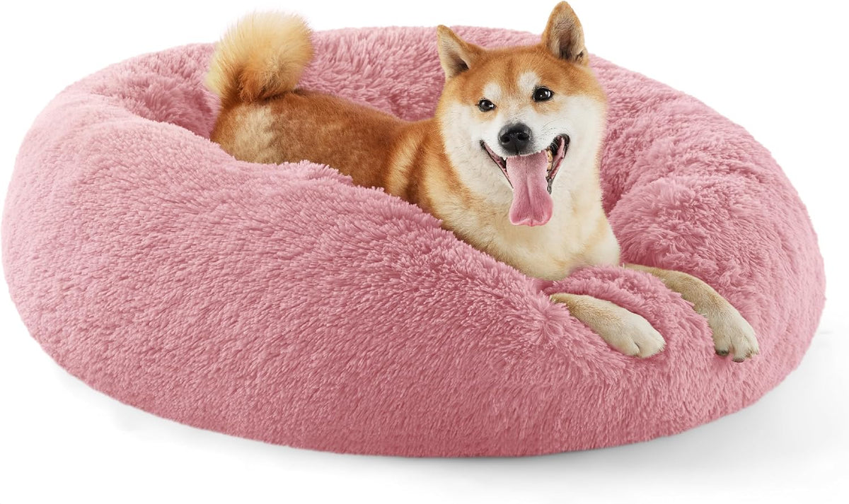 Bedsure Calming Donut Dog Bed, Faux Fur