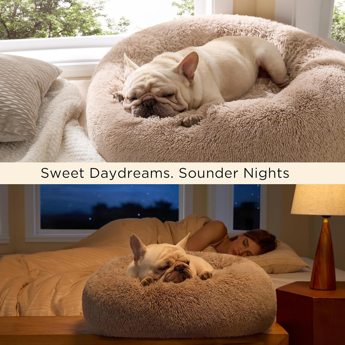 Bedsure Calming Donut Dog Bed, Faux Fur
