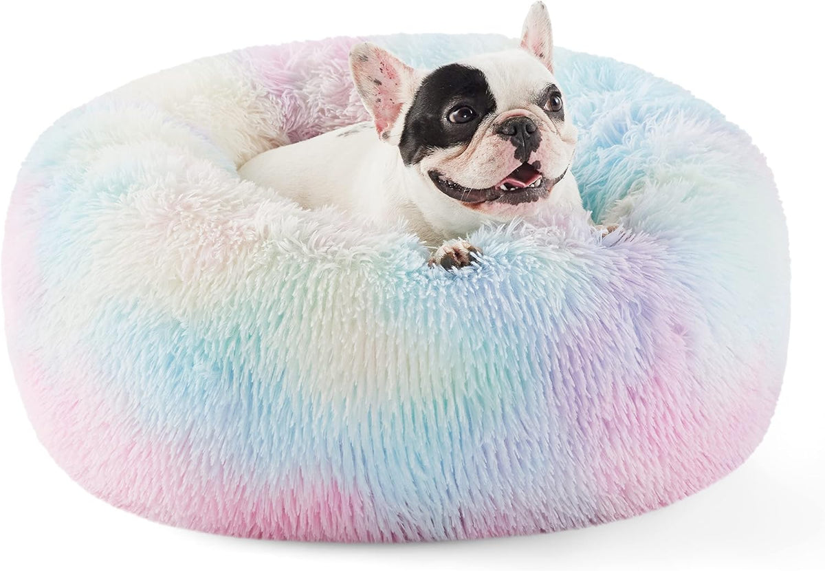 Bedsure Calming Donut Dog Bed, Faux Fur