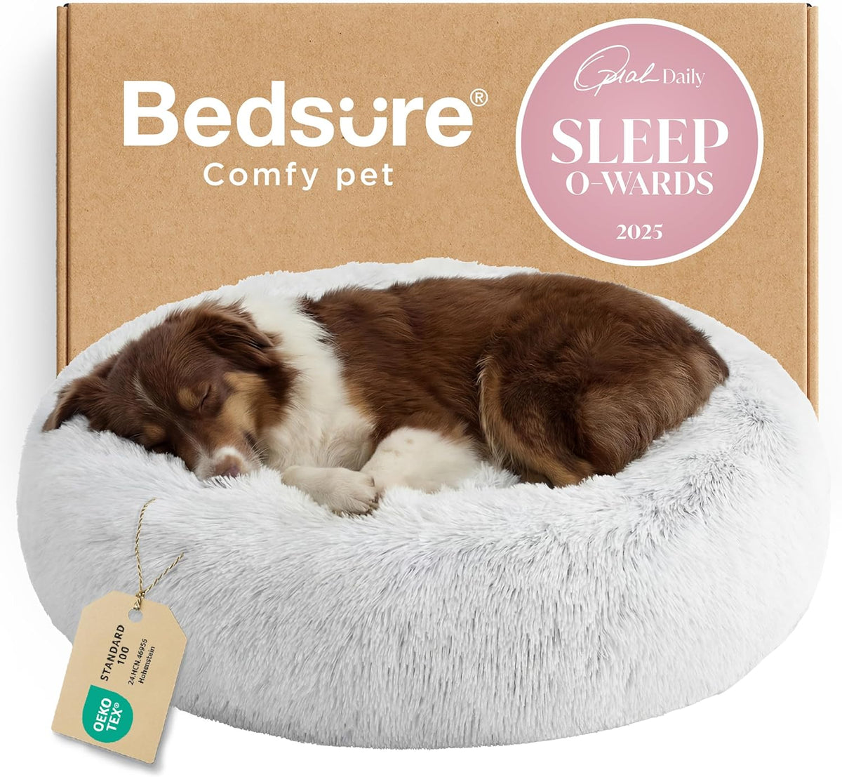 Bedsure Calming Donut Dog Bed, Faux Fur