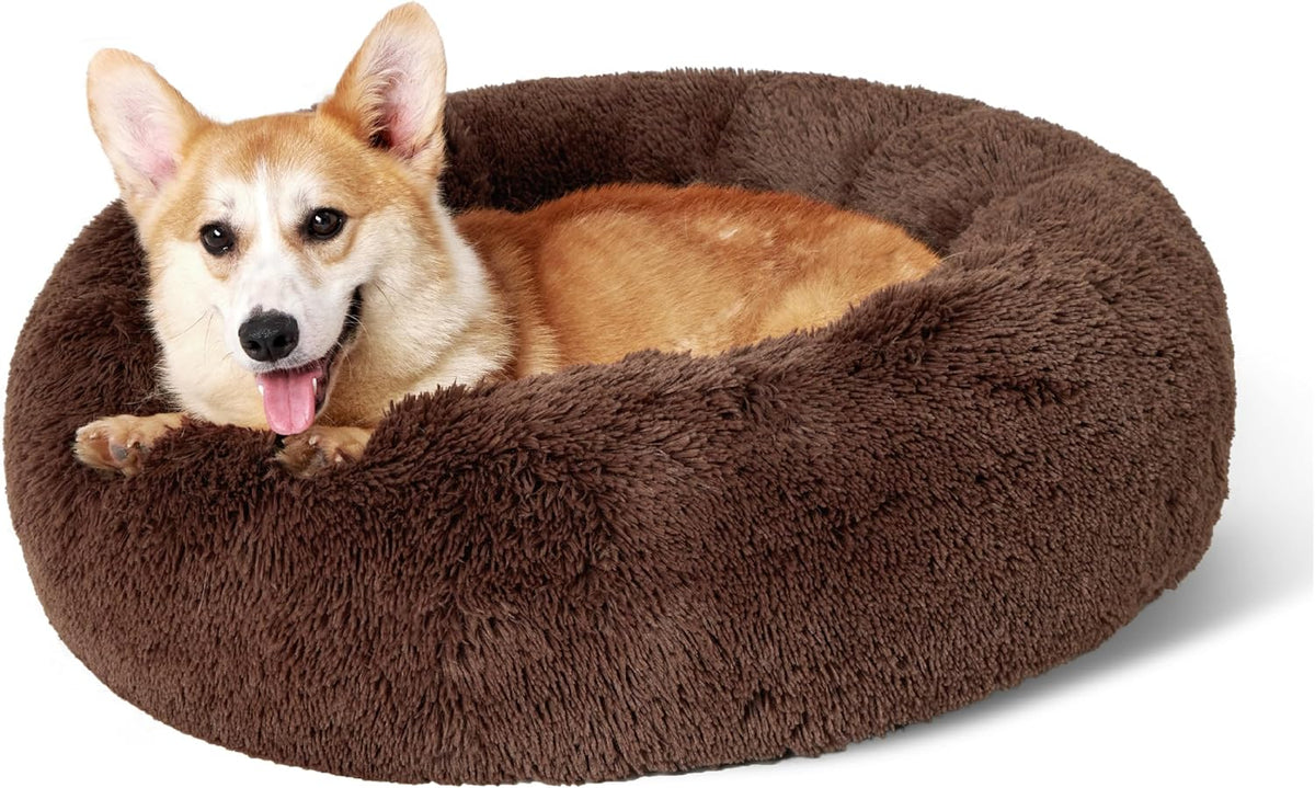 Bedsure Calming Donut Dog Bed, Faux Fur
