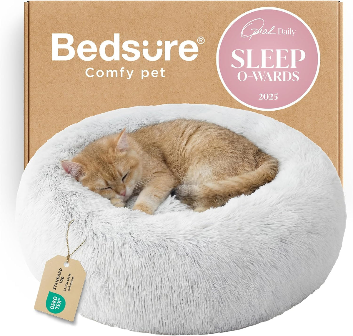 Bedsure Calming Donut Dog Bed, Faux Fur