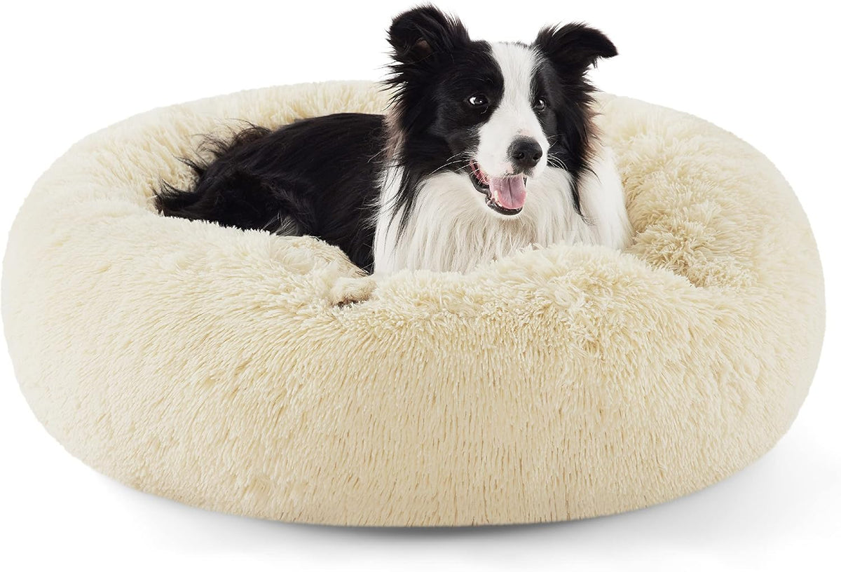 Bedsure Calming Donut Dog Bed, Faux Fur