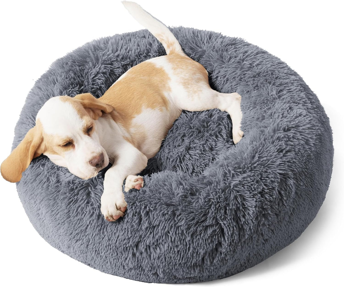 Bedsure Calming Donut Dog Bed, Faux Fur