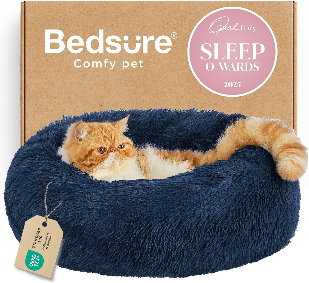 Bedsure Calming Donut Dog Bed, Faux Fur